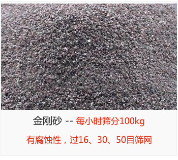 篩分金剛砂每小時(shí)100kg，有腐蝕性，過16、30、50目篩網(wǎng)