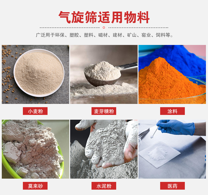 氣旋篩適用物料：小麥粉，麥芽糖粉，涂料，等粉狀物料。