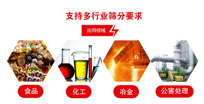 旋振篩適用的行業(yè)：食品行業(yè)，化工行業(yè)，冶金行業(yè)，公害處理等。